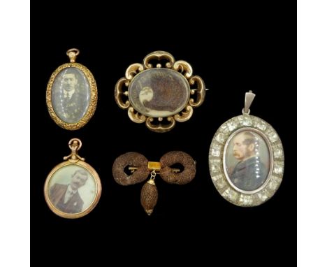 Collection of Victorian and later brooches and pendants including silver paste stone portrait pendant, gold-plated pendants, 