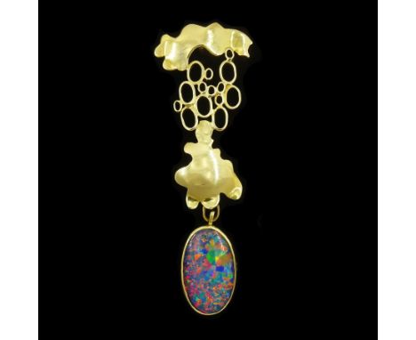 18ct gold opal triplet abstract pendant, makers mark JKC, probably Jacob Kramer College, Sheffield 1972Condition Report:Gold 