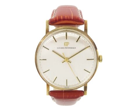 Girard-Perregaux gentleman's 9ct gold manual wind presentation wristwatch, silvered dial with baton hour markers, London 1977