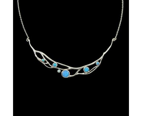 Silver multi opal set necklace, stamped 925Condition Report:Max chain length = 49cm, max depth = 1.4cm