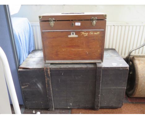 A fitted tool box of engineering tools and a painted pine planked chest, 95 cm wide (2) 