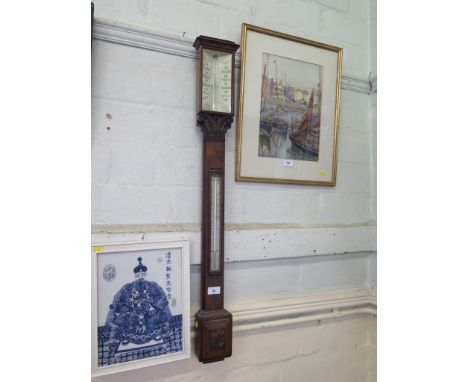 A Victorian carved oak stick barometer, inscribed E. Cetti, 36 Brooke St, Holborn, London, with ivory scale, foliate carved c