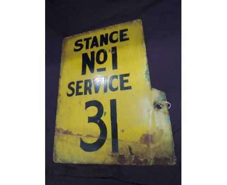 A vintage double sided enamel sign, Stance No 1 Service 31, beleived to be from Glasgow station 