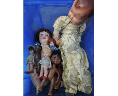 A selection of mixed vintage dolls including early 20th century bisque, mid 20th century composition and celluloid etc