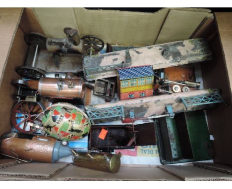 A box of 1930's steam and vintage railway accessories and similar items