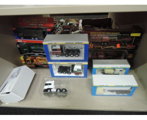 A shelf of mixed diecasts including Tematoys, Cararama, Kingfisher models, Snap On Racing etc, most boxed 