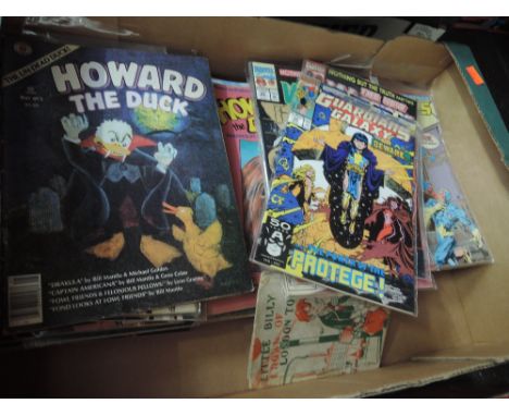 A box of vintage comics including DC, Marvel etc including Howard the Duck, Guardians of the Galaxy etc