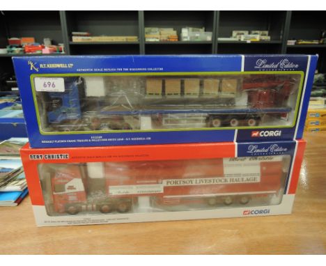 Two Corgi limited edition 1:50 scale diecast advertising wagons, R T Keedwell Ltd & Bret Christie Portsoy Livestock Haulage, 