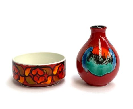 A Poole pottery Delphis bowl c.1960s/70s, 12cmD; together with a further Poole lava vase, 13cmH (2) 