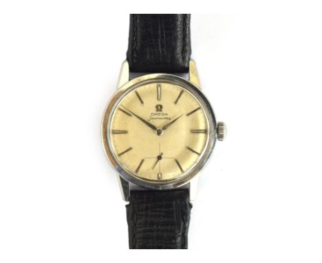 An Omega Seamaster stainless steel gent's wrist watch, cal.268, manual wind 17J movement, the silvered dial with baton marker
