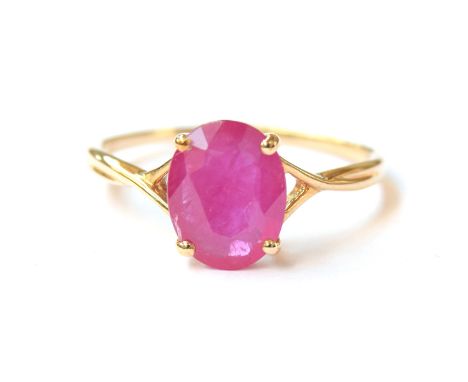 A 9ct gold ruby ring, the Montepuez ruby 2.5cts, size S, 2.1g 