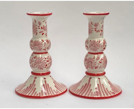 Interior design interest: a pair of Vaisselle J. Marin ceramics pink and white candlestick holders, 20.5cmH 