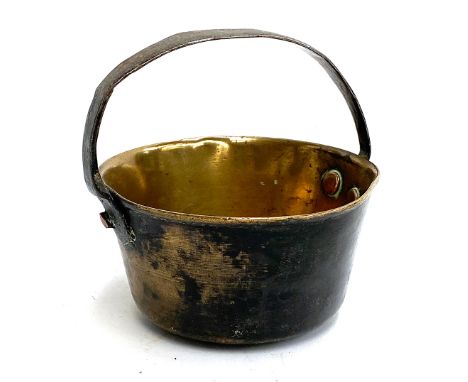 A small bronze jelly pan, with steel handle, 14cmD 