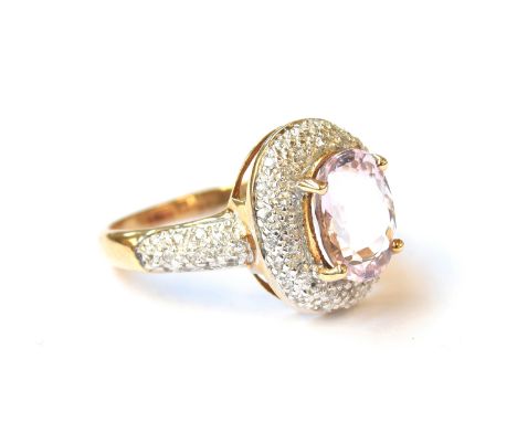 A 9ct gold Katlang pink topaz and white sapphire cluster ring, the topaz 2.69cts, size N 1/2, 4.1g 