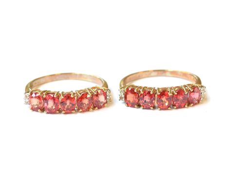 Two 9ct gold Tanzanian ruby and white sapphire rings, each ring set with 1.85cts of rubies, each ruby 5x4mm, size R, gross we