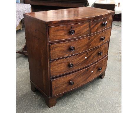 A Regency mahogany bowfront chest, two short over three long drawers, on later bracket feet, 105x51x99cmH 