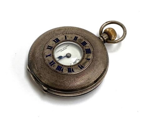 A 925 silver engine turned half hunter pocket watch, the dial signed Record, James Walker, London, 15j Swiss movement, the ca
