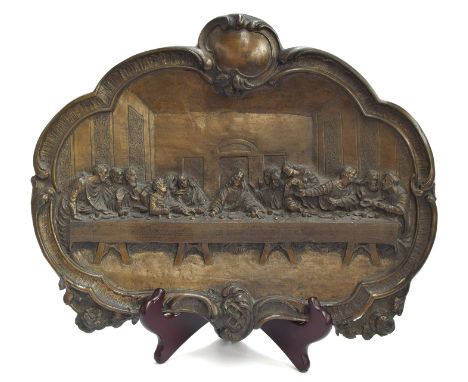 A bronze tray modelled in relief with the last supper 