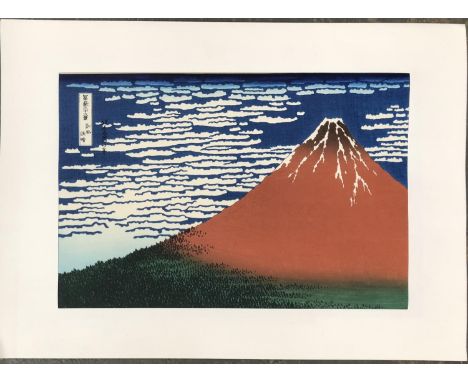 After Hokusai, 'Red Fuji', woodblock print, 24.5x36.5cm, 
