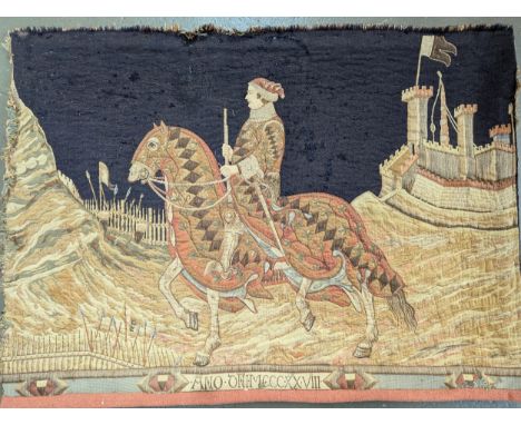 A large tapestry of the fresco attributed to Simone Martini (1284-1344), 'Guidoriccio Da Fogliano At The Siege Of Montemassi'