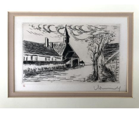 Maurice de Vlaminck (French, 1876-1958), "L'Eglise", drypoint etching from 'Visages des Maison' series; signed lower right, s