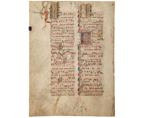 A knight with a bow and arrow, - on a leaf from a choirbook, in Latin on parchment [probably Rhineland on a leaf from a choir