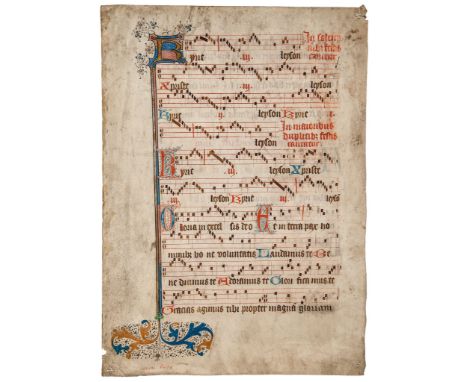 Leaf from an illuminated manuscript hymnal, - in Latin on parchment [Southern Netherlands in Latin on parchment [Southern Net