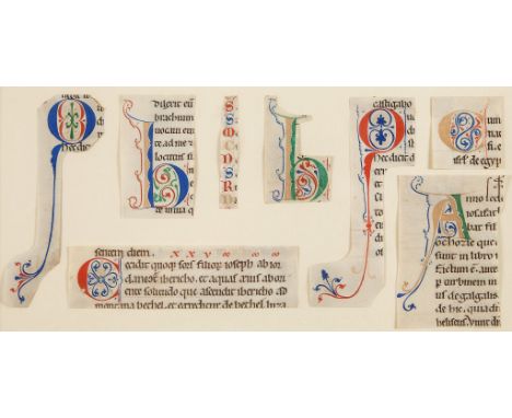 Eight decorated initials on cuttings - from a Romanesque Bible manuscript, in Latin, on parchment [France  from a Romanesque 