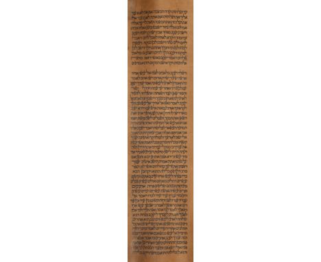 Fragment of a Sefer Torah - , in Hebrew, manuscript scroll on parchment [Sephard  (Genesis 28:7-47:3),   in Hebrew, manuscrip