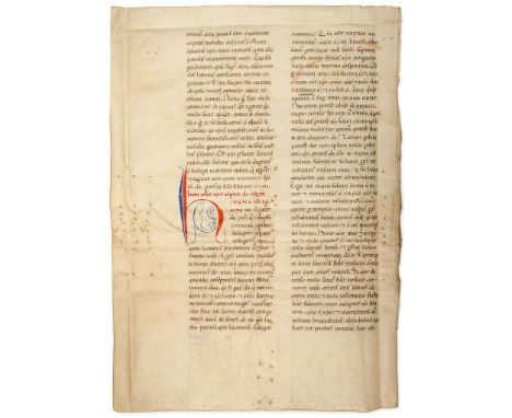Leaf from a decorated manuscript Lectionary - with readings from Gregory the Great, Dialogues and John Chrysostom  with readi