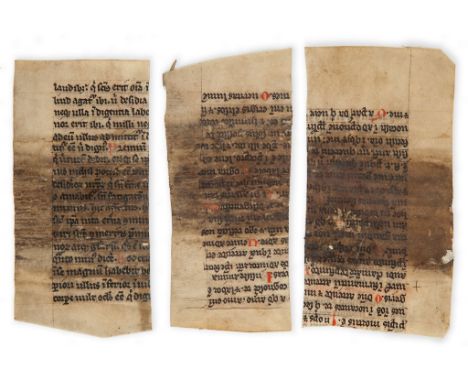 Three fragments from a decorated manuscript - of Augustine’s Confessions and City of God , in Latin  of Augustine s  Confessi
