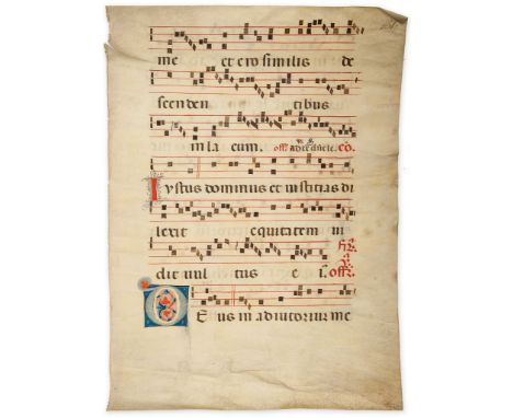 Four leaves from two manuscript Choirbooks, - two with decorated initials, in Latin on parchment [northern Italy two with dec