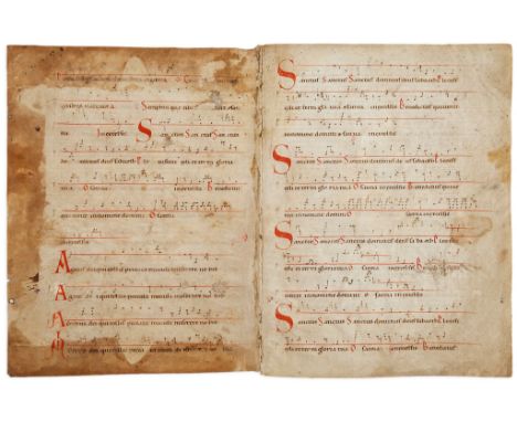 Bifolium from an early musical manuscript, - probably a hymnal, in Latin on parchment [probably southern France  probably a h