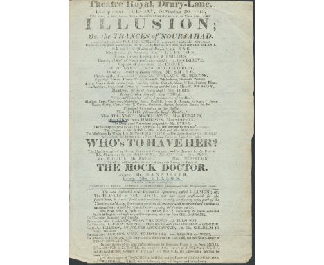 Theatre Royal, Drury Lane. 30th November 1813. 8"x11" Illusion, Trances of Nourjahad, including Whos to Have Her? and The Moc