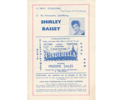 Programme. Monday, December 1st, 1958. 5"x7 ½". Variety performance with the provocative scintillating Shirley Bassey amongst