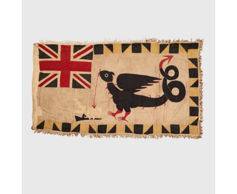 FANTE ASAFO FLAG "WILL YOU FLY OR WILL YOU VANISH" KWEKU KAKANU, SALTPOND, GHANA, C. 1940 - 1950 cotton with sewn applique, a