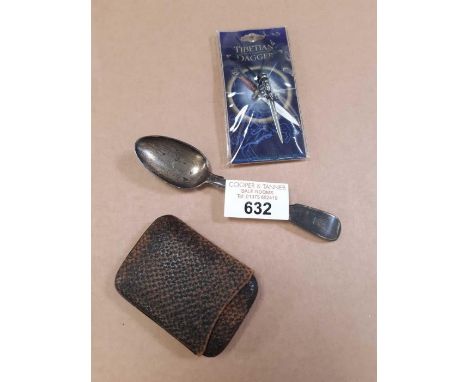 Hallmarked Georgian silver spoon together with a leather case &amp; another item