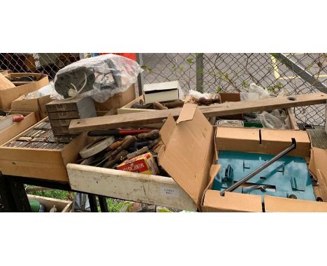 Shelf of various tools to include files, plyers, also various washers etc