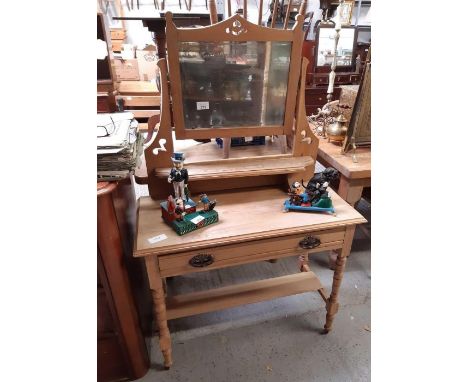 Victorian pine dressing table with mirror to the top, single long drawer with Art Nouveau style handles &amp; short shelf