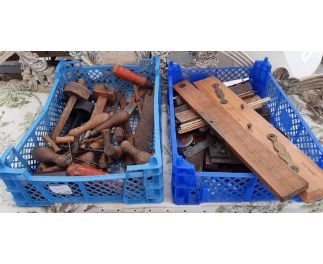 2 crates of woodworking tools etc