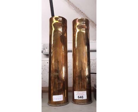 2 brass WWI shell cases &amp; swaggle stick