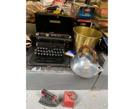 Cased Bar-Let typewriter together with a small quantity of metalware items