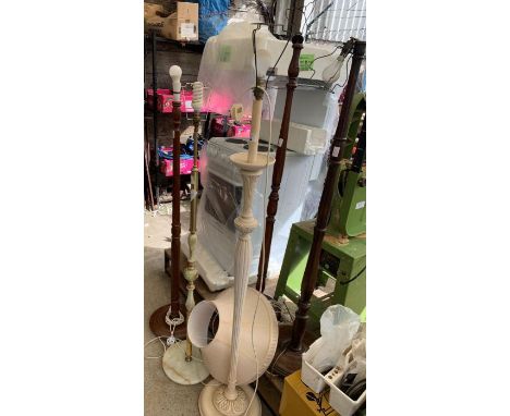 3 mahogany standard lamps together with a green onyx &amp; gilt metal standard lamp &amp; a white painted standard lamp ## pa
