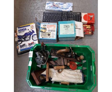 Box of garage items to include chargers &amp; tools