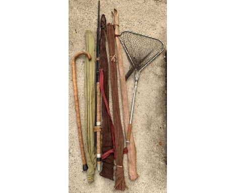 Quantity of fishing rods, net &amp; walking stick