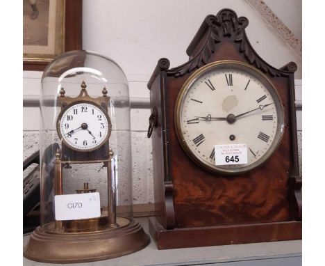 Victorian veneered mantle clock with carrying handles to each side together with a dome cased anniversary clock