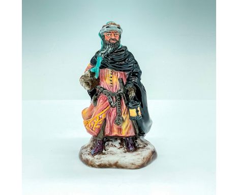 Pink-orange tunic, black and purple wrap; holding a lantern and bundle of firewood. Royal Doulton backstamp. Artist: Peggy Da