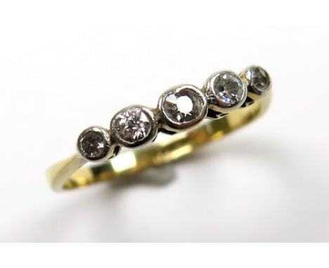 9ct Gold and Plat. 5 stone Diamond Ring size K weight 1.6 grams