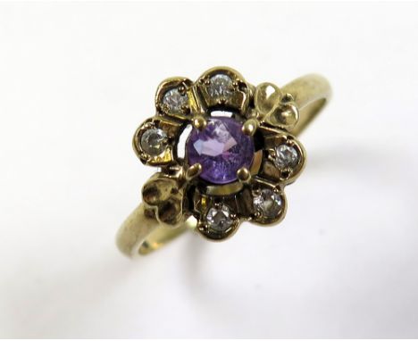 9ct gold Amethyst/CZ Ring size N weight 2.0 grams