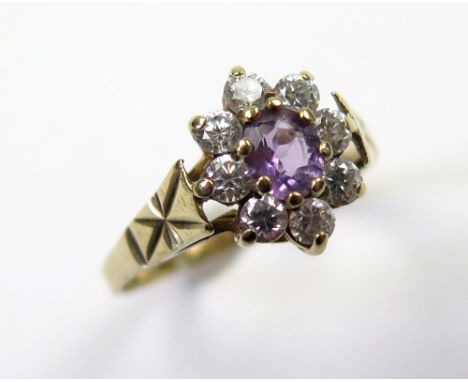 9ct Gold Amethyst and CZ Ring size O weight 2.0 grams